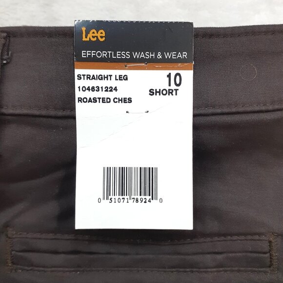 Lee Effortless Wash & Wear Pants 10 Short Relaxed Fit Straight Leg Dk Brown NWT - Picture 2 of 13